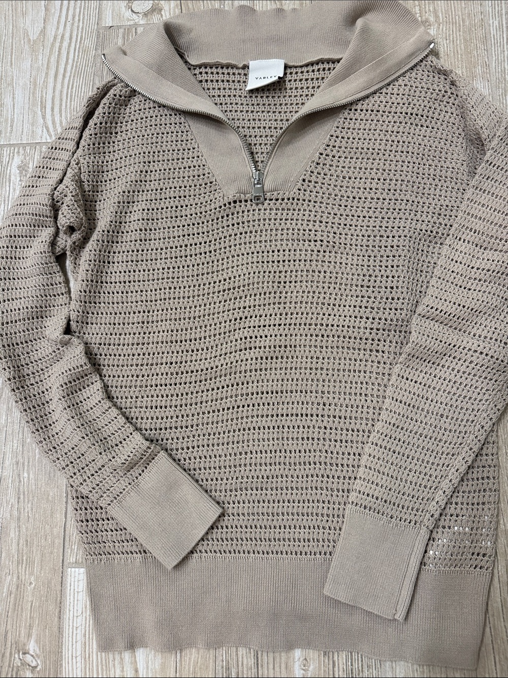 Varley Light taupe Open-Knit Quarter-Zip Sweater